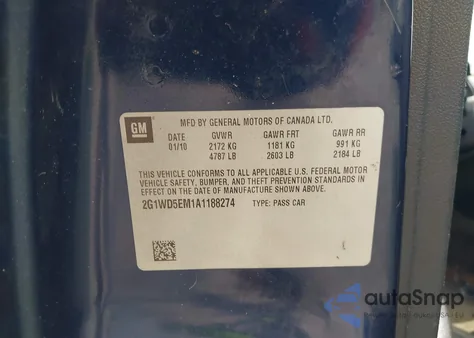 2010 Chevrolet Impala Police из США, поврежденный, VIN 2G1WD5EM1A1188274